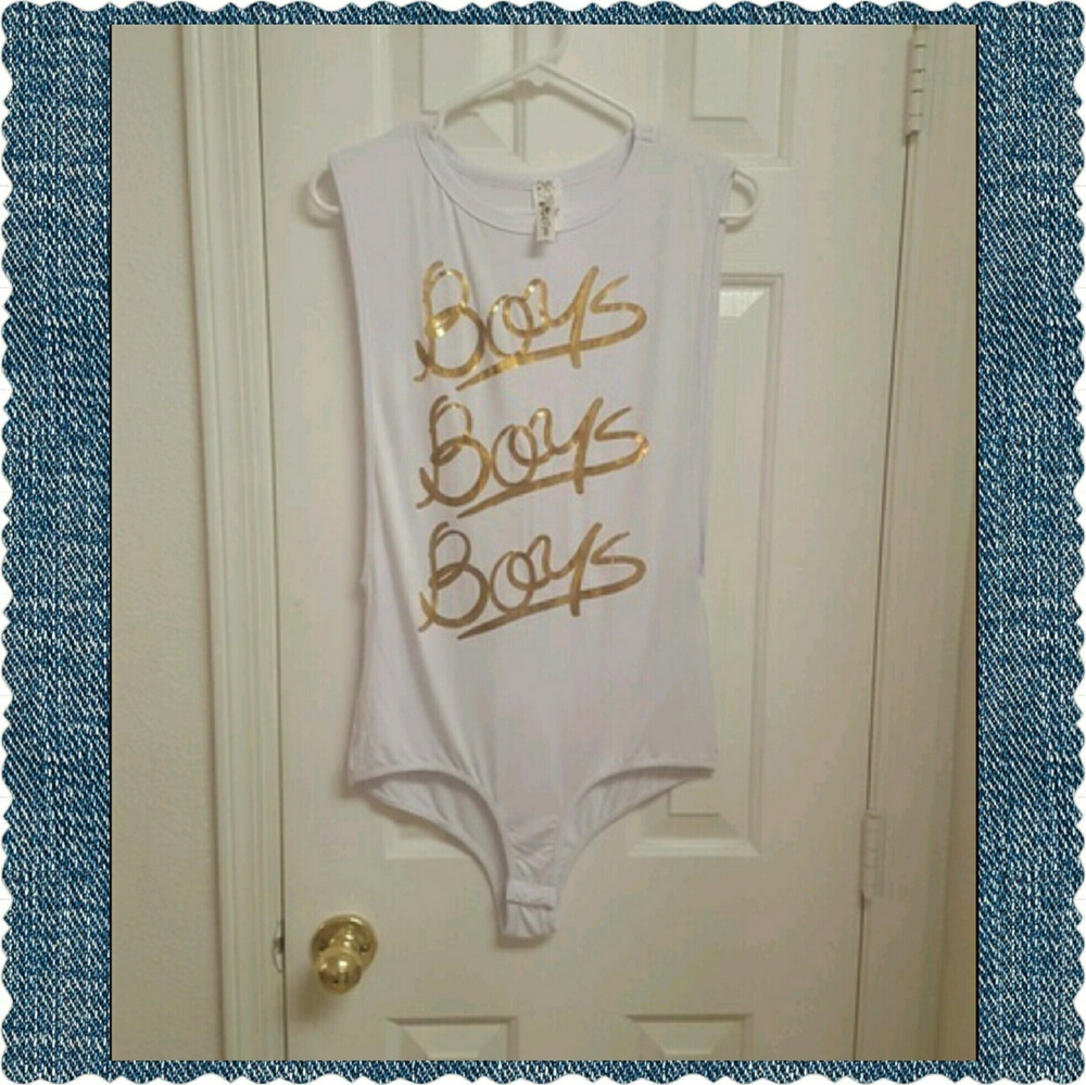 ***Nwot White "Boys" BodySuit